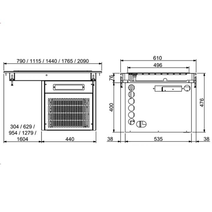 Buffet de Encastrar Refrigerado para 5 GN 1/1, 480W