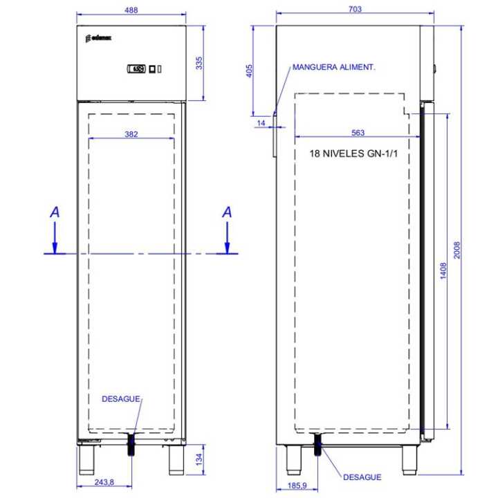Armário Congelador Profissional Snack 490mm, 2 Posições de Temperatura