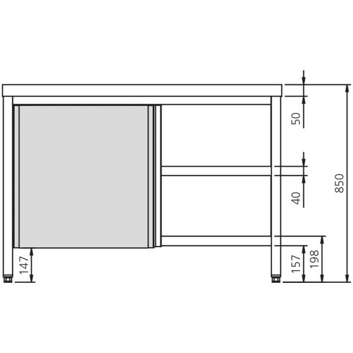 Mesa de Trabalho Central Inox com Porta de Correr 2000x700x850mm