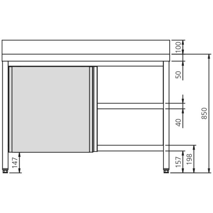 Mesa de Trabalho Inox Mural com Porta de Correr 1800x600x850mm