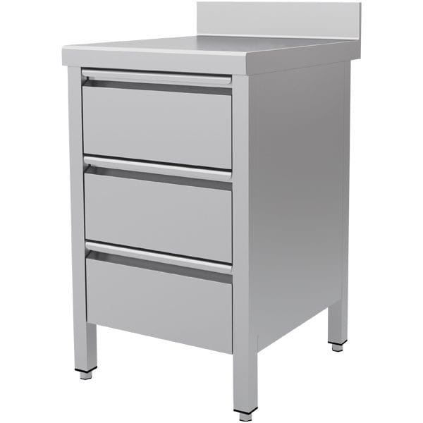 Mesa de Trabalho Mural Inox com 3 Gavetas 500x600x850mm