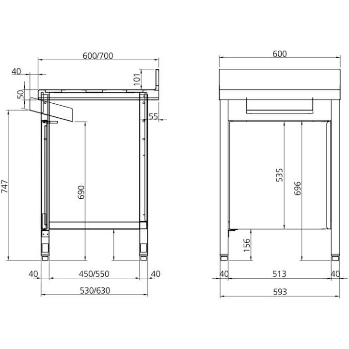 Mesa Mural Inox com Porta 600x700x850 mm