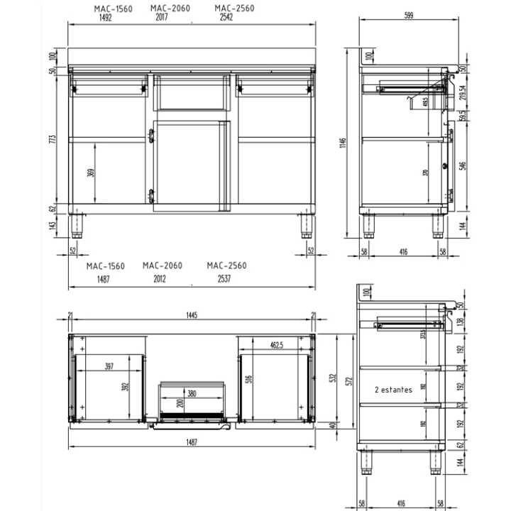 Mesa de Trabalho Inox com 2 Gavetas – 2550x600x1045mm