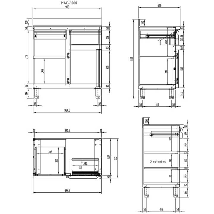 Mesa de Trabalho Inox 1 Gaveta p/ HORECA 1000x600x1045mm