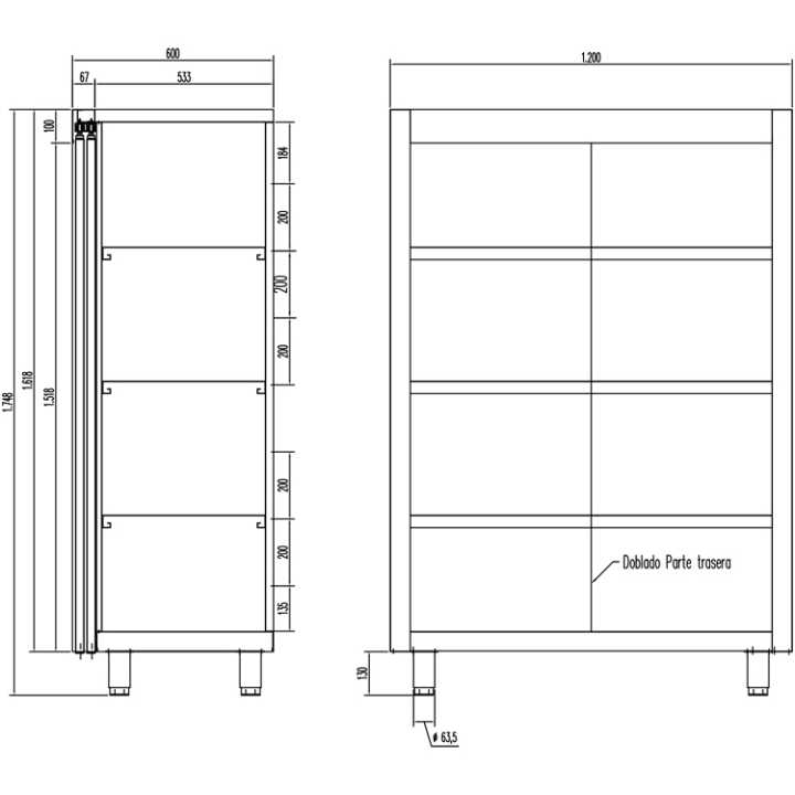 Armário Chão Inox Portas de Correr 1200x600x1750mm