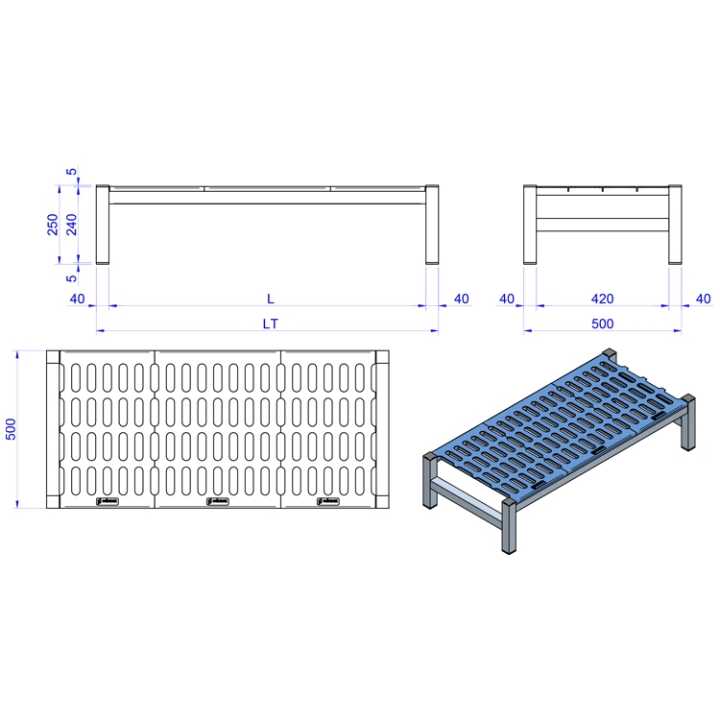 Suporte para Armazenamento Inox 1285x500x250