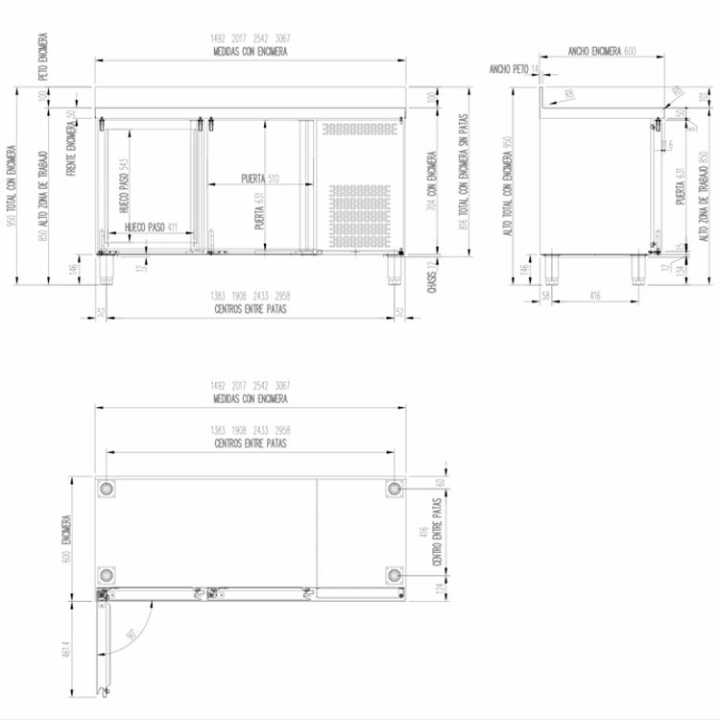 Mesa Refrigerada L600 Snack de Aço Inoxidável 1492mm