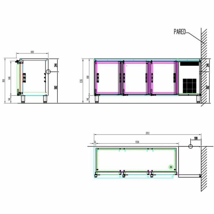 Bancada Refrigerada com 3 Portas de Vidro, 390L