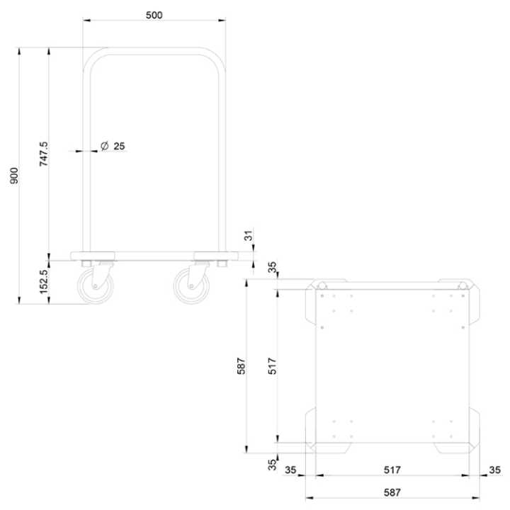 Carro para Transporte Cestos, Aço Inox, 587x627x900mm