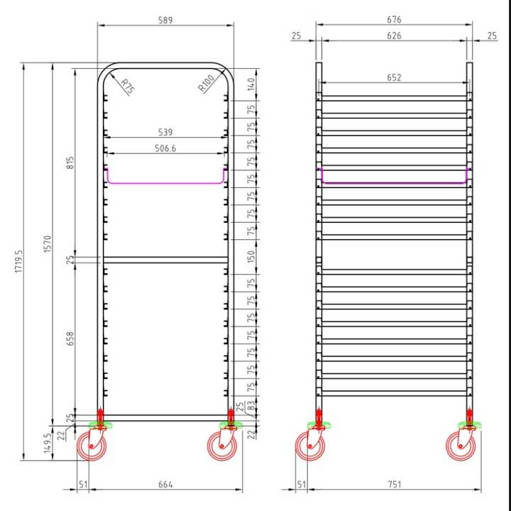 Carro de Serviço GN 1/1, Aço Inoxidável, 17 Níveis, 665x750x1720 mm