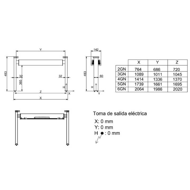 Mantenedor de Calor Reto para Buffet, 4 GN 1/1, 1300W