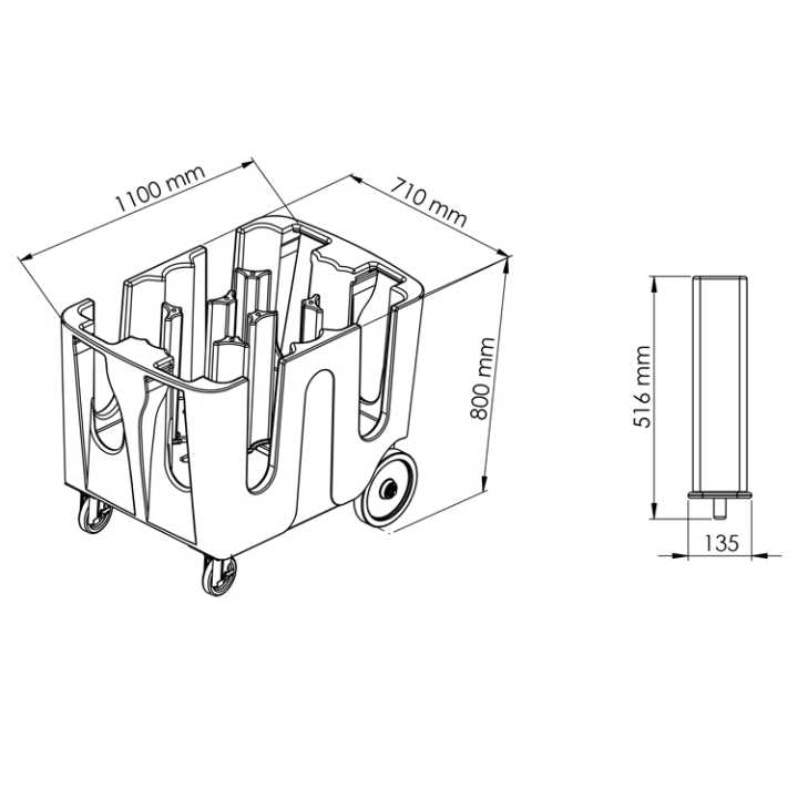 Carrinho Transporte Pratos para Hotelaria, 6 divisórias, 18-32cm