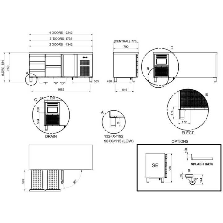 Mesa Refrigerada Gastronorm Central Passagem 1792mm