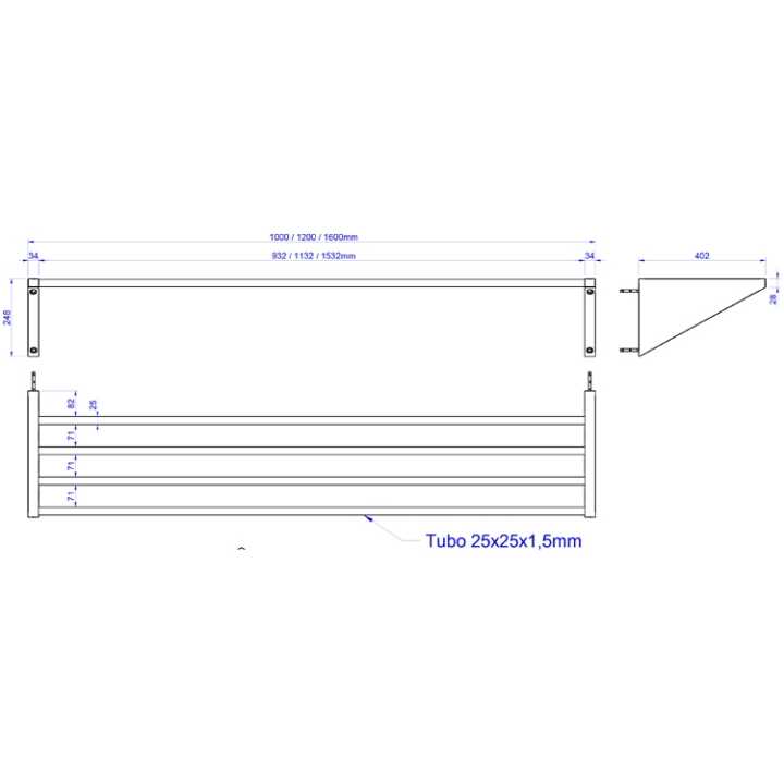 Estante de Parede em Aço Inoxidável 800x400 mm com Tubo
