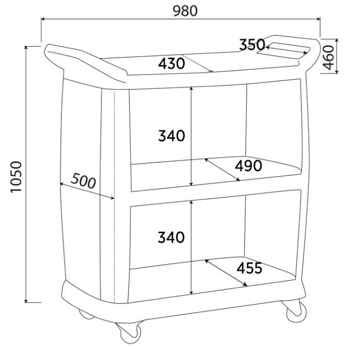Carrinho de Serviço Multiusos com 1 Lado Aberto, 980x500x1050mm