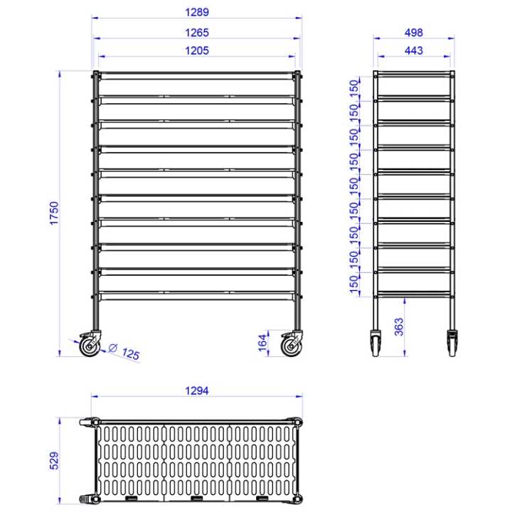 Carrinho Estante Inox 5 Prateleiras 1285x500x1750 mm