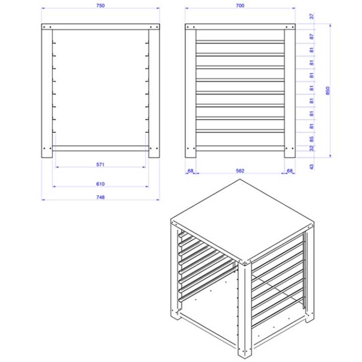 Suporte de Forno Profissional 750x700x850mm para 8 Tabuleiros