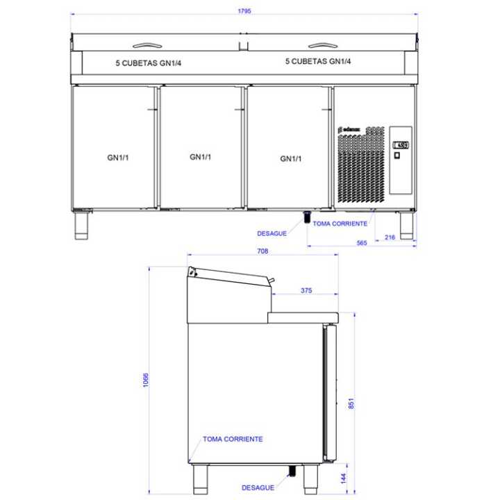 Mesa Refrigerada Saladete Pizzaria Linha 700 180cm GN 1/4