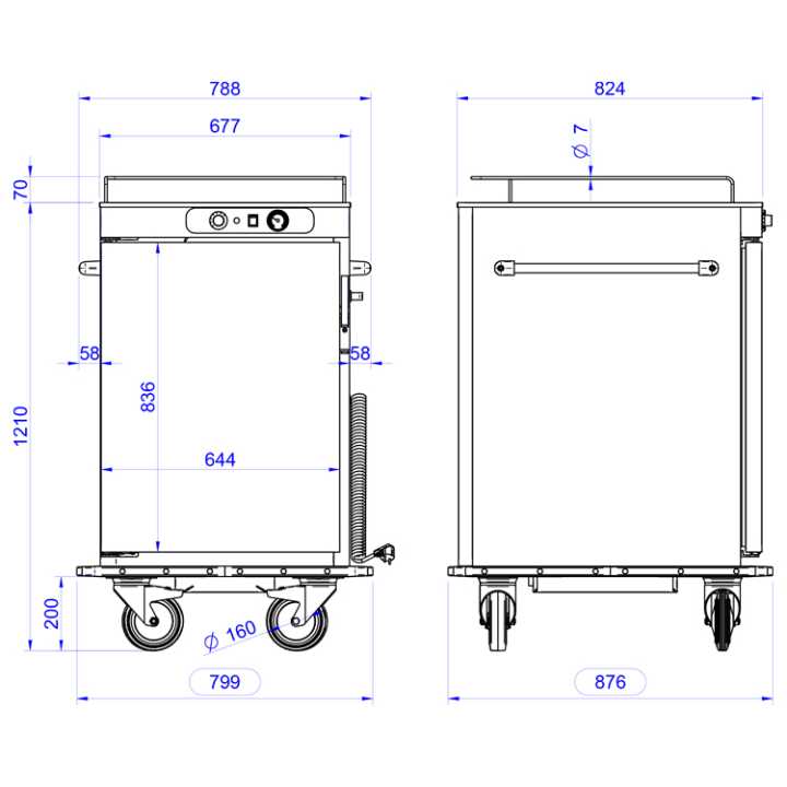 Carro Quente Inox 10 Tabuleiros GN 2/1, 1 Porta, Elétrico