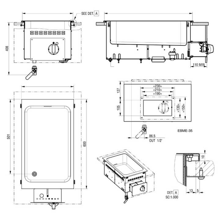 Banho Maria Elétrico GN 1/1, 1,3kW, 350x600mm