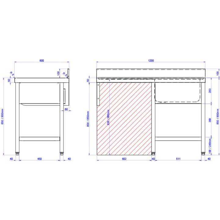 Mesa de Lavagem Inox c/ Cuba e Escorredor Esquerdo 120x60cm