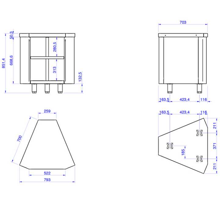Elemento Neutro de Canto Interno, 793x702x850 mm