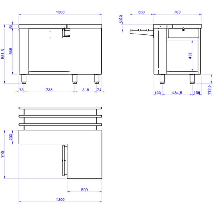 Mesa de Apoio para Caixa Registradora 1200mm c/ Gaveta