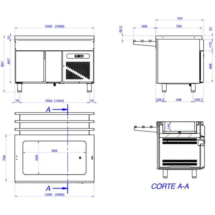 Cuba Refrigerada GN1/1 150mm com Reserva Inferior 1200mm – 0,635kW