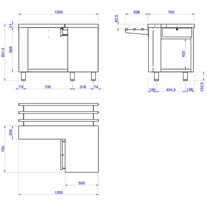 Mesa de Apoio para Caixa Registradora 1200mm c/ Gaveta