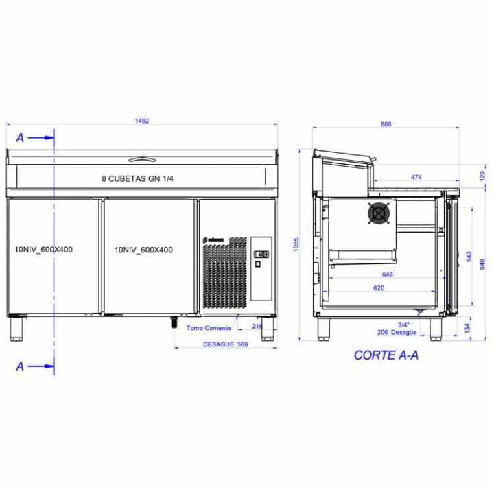 Mesa Refrigerada Saladete Pizzaria Linha 700 GN 1/4