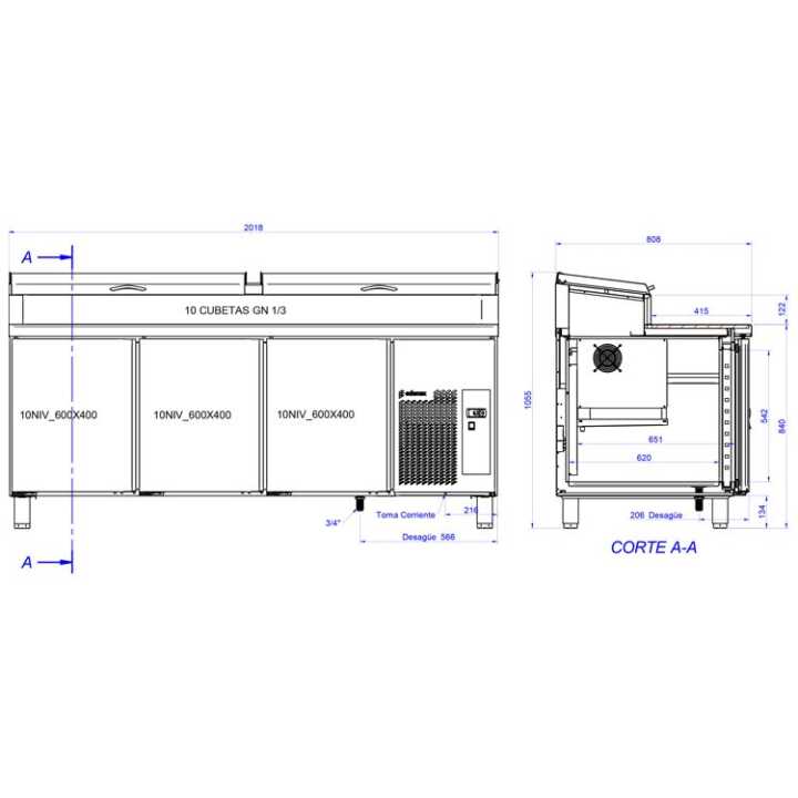 Mesa Refrigerada Saladete Pizzaria Linha 700 GN 10 Cubas