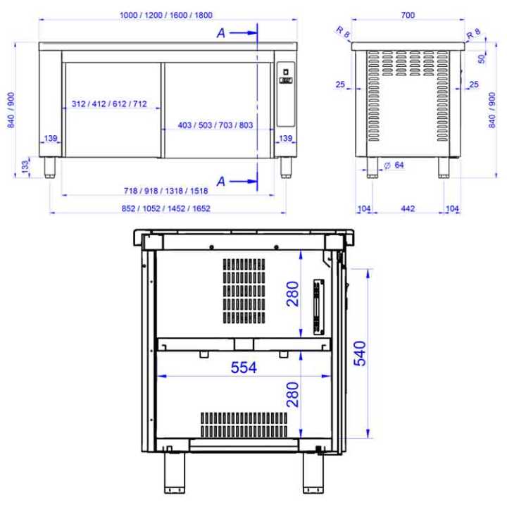 Mesa Quente Mural Passante 1800x700 mm para Buffet Horeca