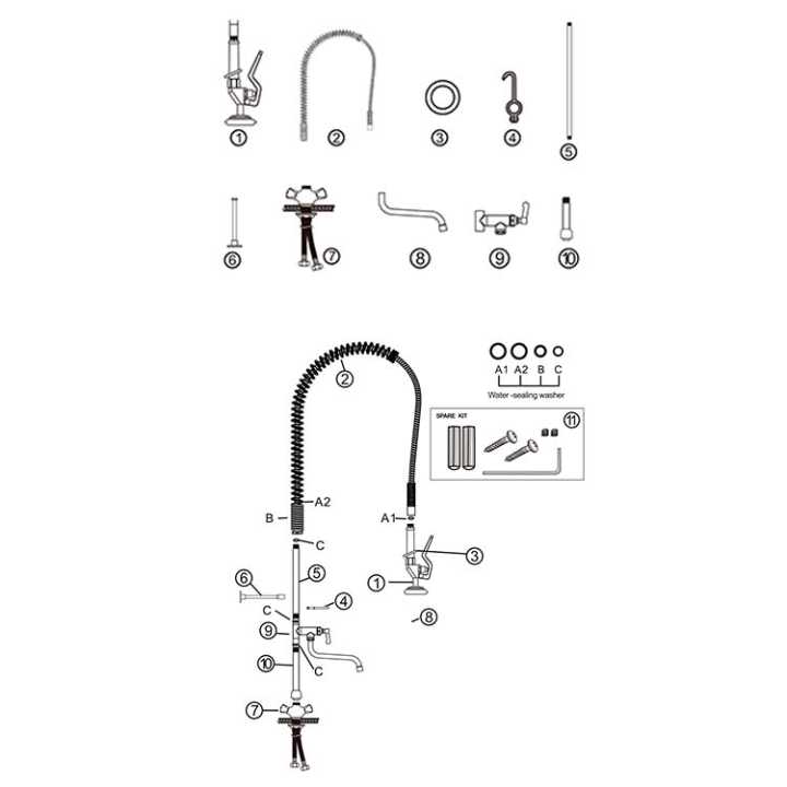 Ducha Profissional 2 Águas com Cano para Cozinhas Industriais