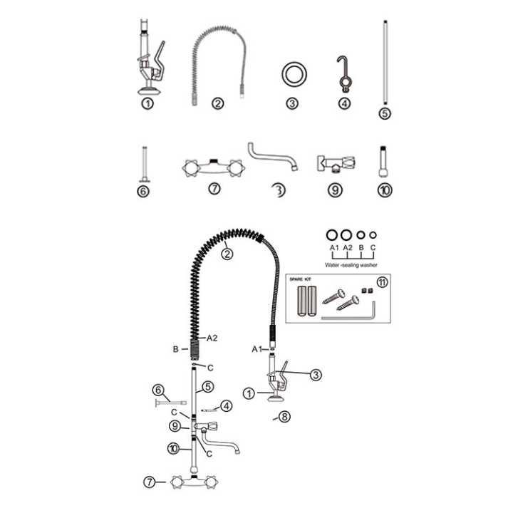 Torneira de Ducha Profissional de Parede com Cano Extensível
