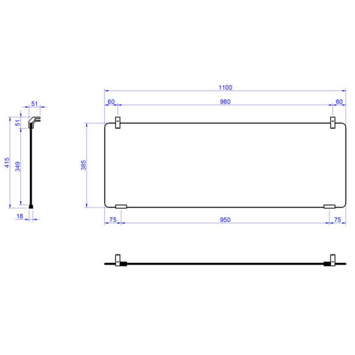 Suporte Neutro para Vidros de Proteção Retos - 1083x371 mm