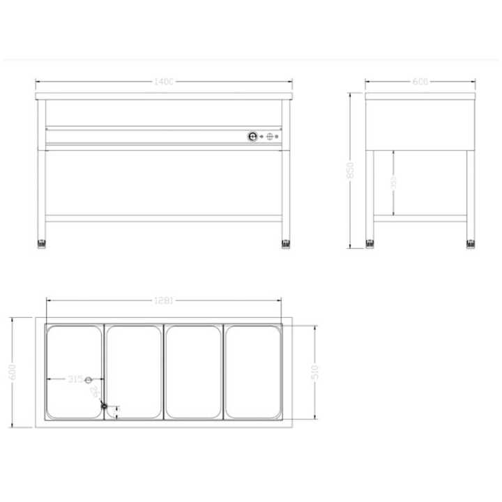 Mesa Banho-Maria Elétrica 4 Cubas GN 2.1KW - Linha 600
