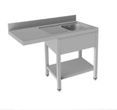 Mesa de Lavagem Inox com 1 Cuba à Esquerda, 1200x550 mm