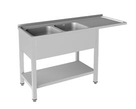 Mesa de Lavagem Inox com 2 Cubas e Escorredor Direita 1350x500mm