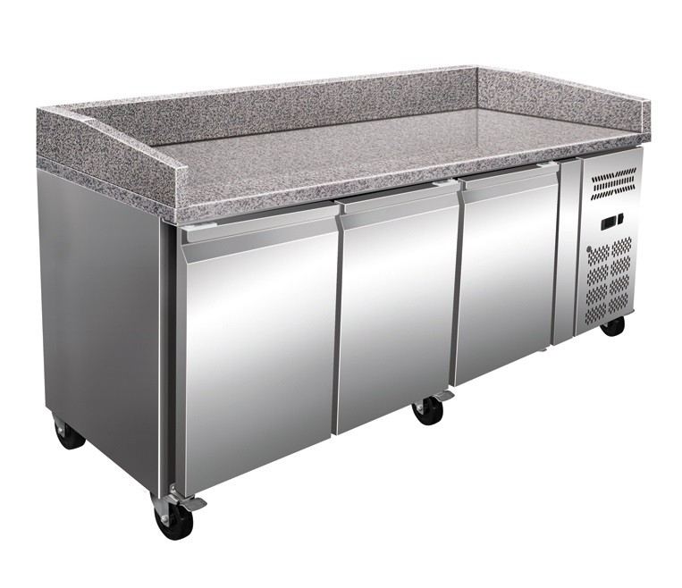 Mesa Refrigerada de Pizzaria com 3 Portas, Granito, 2025mm