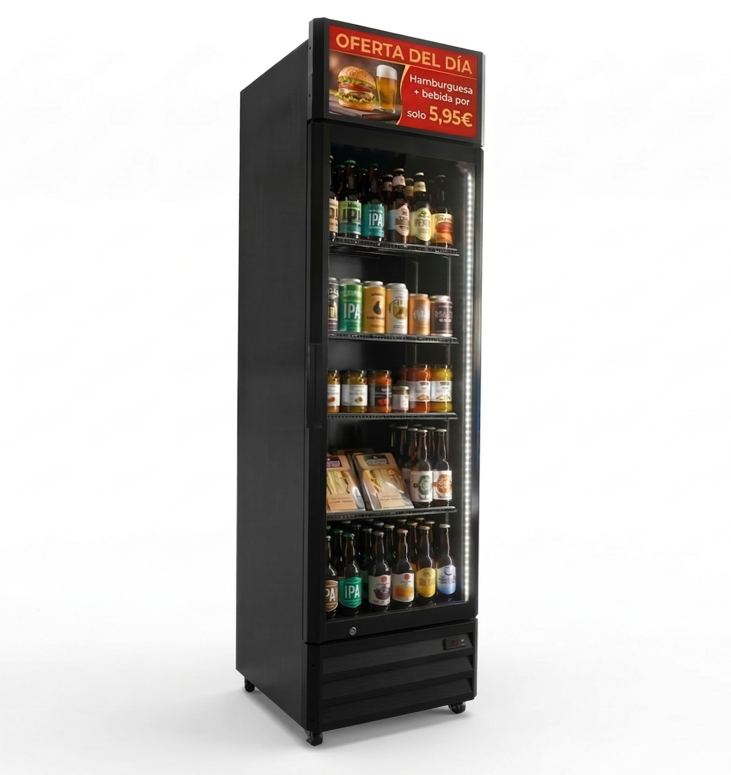Armário Expositor Refrigerado 360L, Tela LCD 18.5" Wi-Fi, Preto