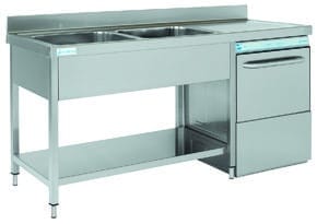 Mesa de Lavagem Inox com 2 Cubas e Escorredor Direita 1800x600mm