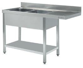 Mesa de Lavagem Inox c/ 2 Cubas e Escoadouro à Direita 1800x700mm