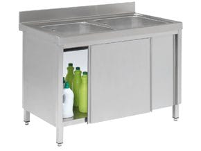 Armário Louceiro Inox 1200x600mm, Portas Deslizantes