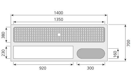 Mesa Preparação Carne e Peixe Inox 1400x700x850mm