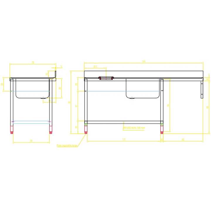 Mesa Inox Lavatório Profissional 1800x700mm com Cuba e Descarte