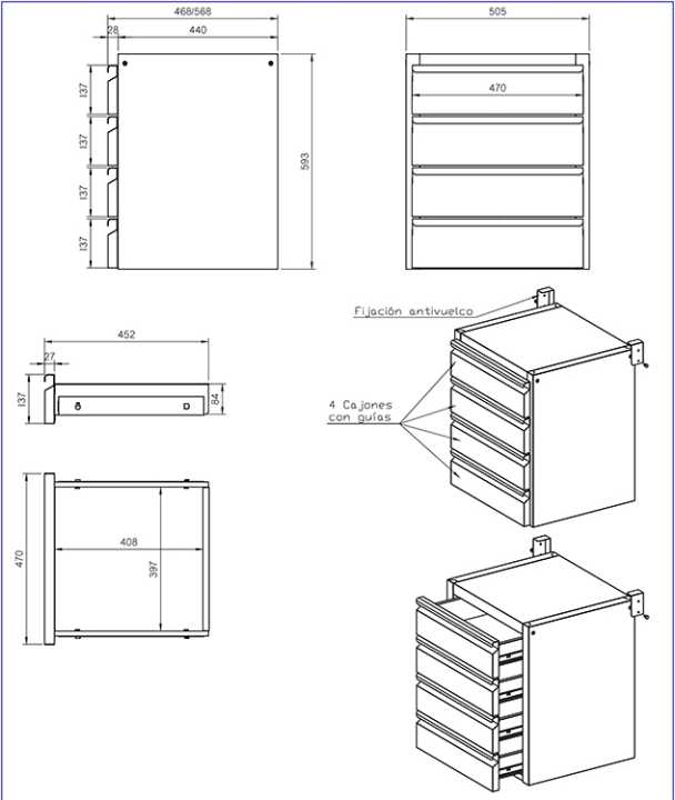 Módulo de 4 Gavetas para Mesa de Trabalho Inox 700mm