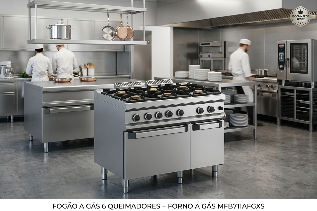 Fogão a Gás Linha 700 com 6 Queimadores e Forno a Gás