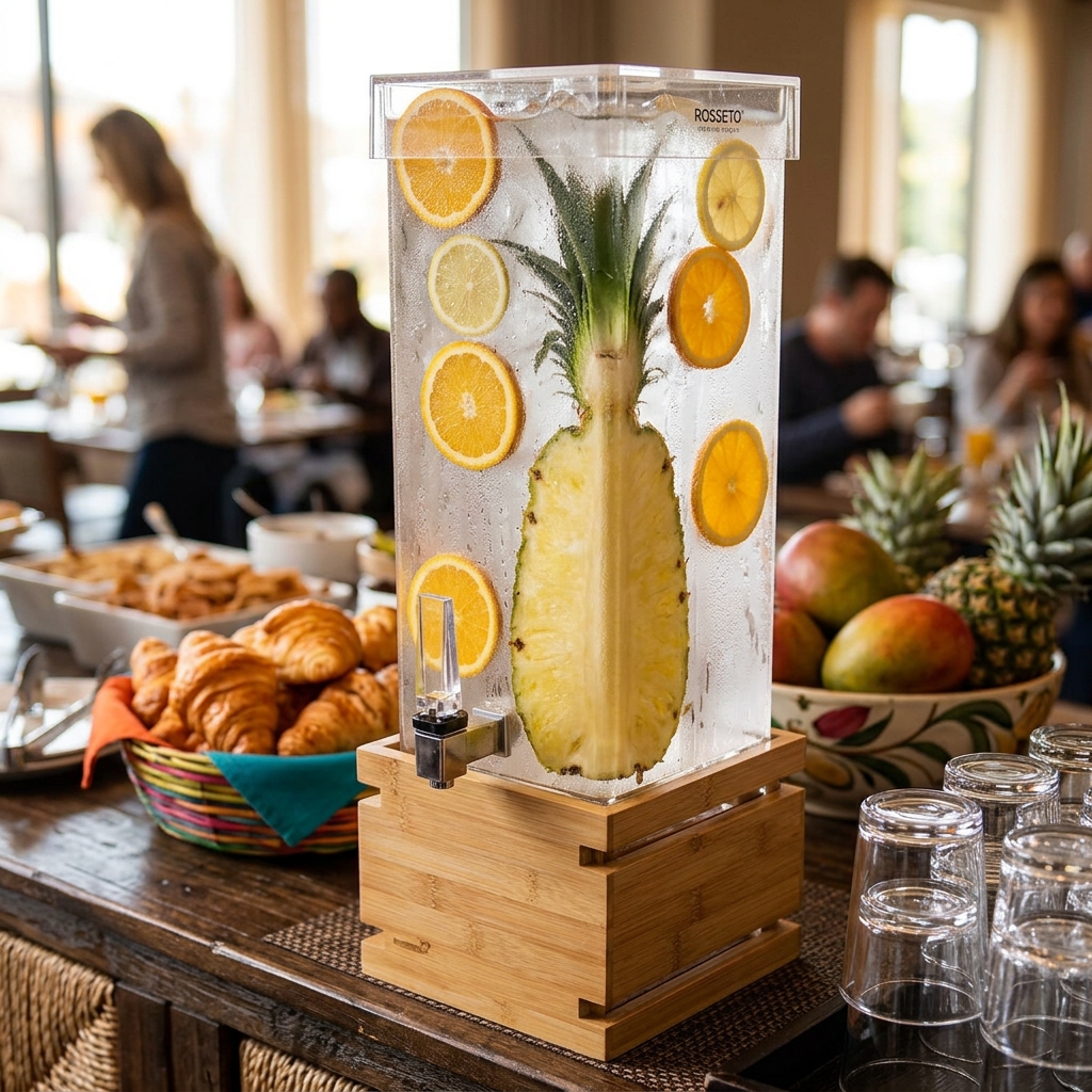 Dispensador de bebidas 7.6L acrílico transparente com base bambu