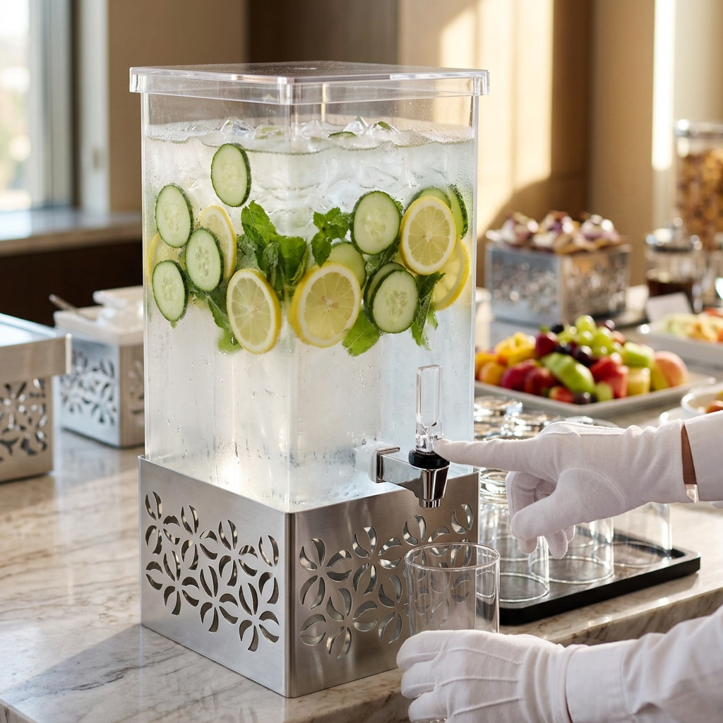 Dispensador de bebidas retangular, 3.8L, aço inox e acrílico