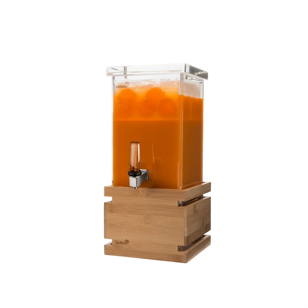Dispensador de Bebidas Retangular, Base Bambu, 3.8L